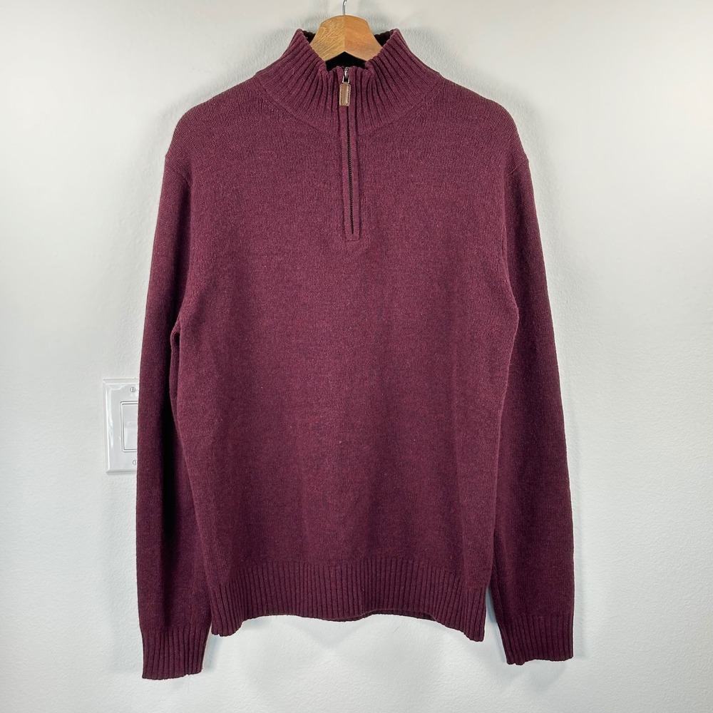J.Crew Mens 100% Lambswool Half Zip Sweater Burgundy M Heritage Old Money Preppy